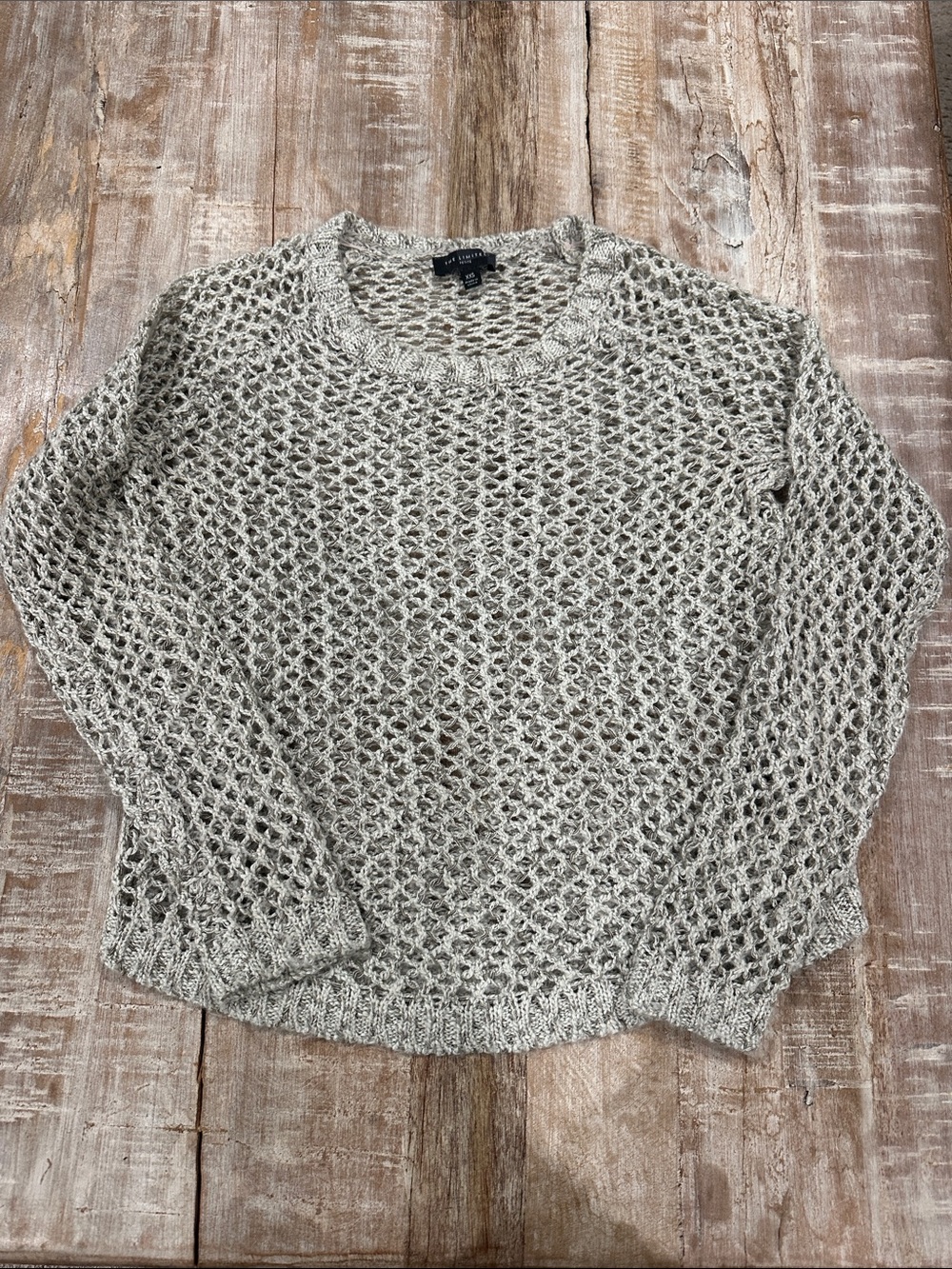 The Limited Open Knit Crewneck Sweater - Light Gray